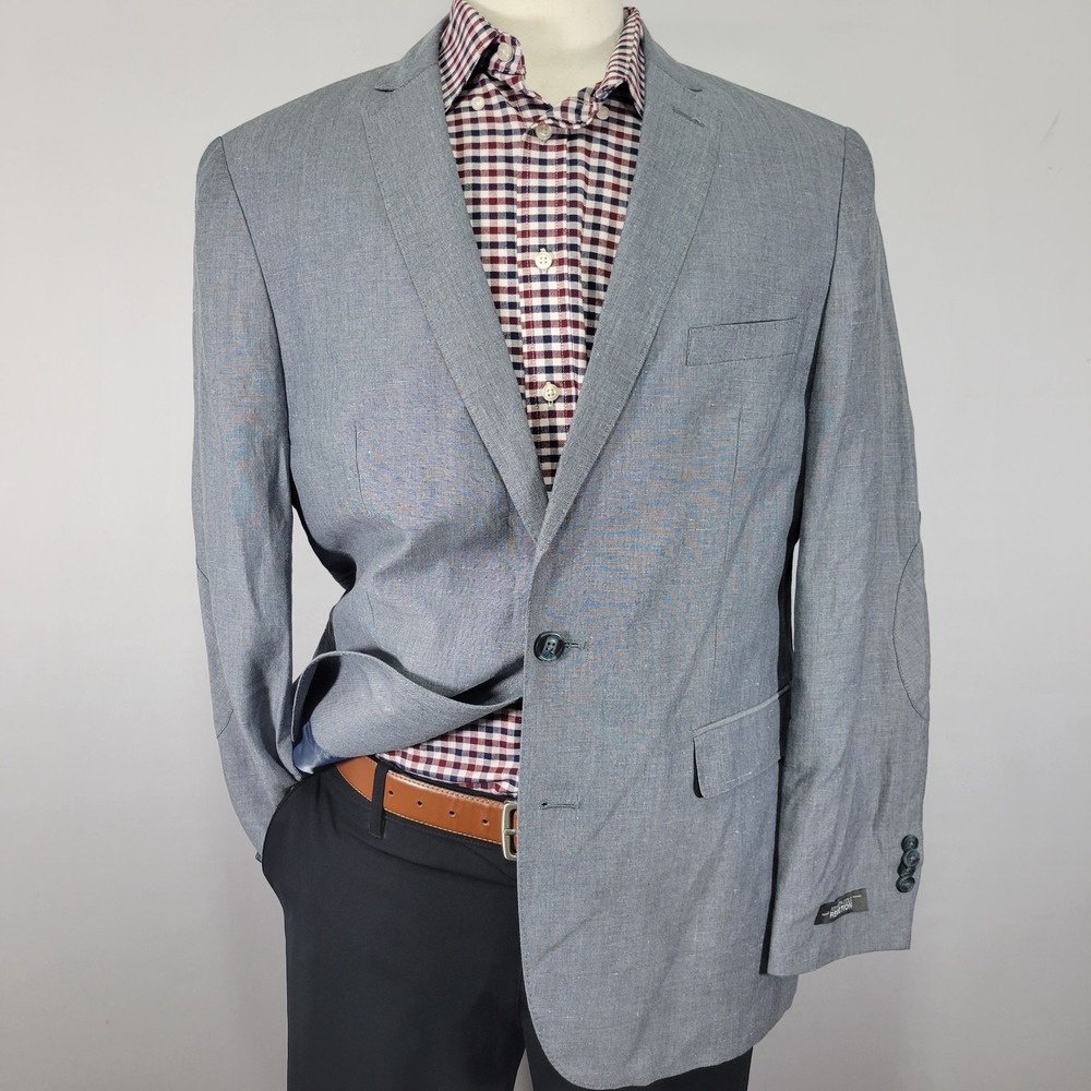 Kenneth Cole Reaction Men's Sport Coat Blazer Blueish Gray Linen blend Size 43R